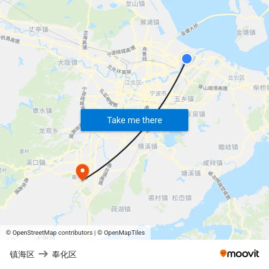 镇海区 to 奉化区 map