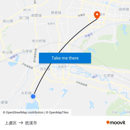 上虞区 to 慈溪市 map