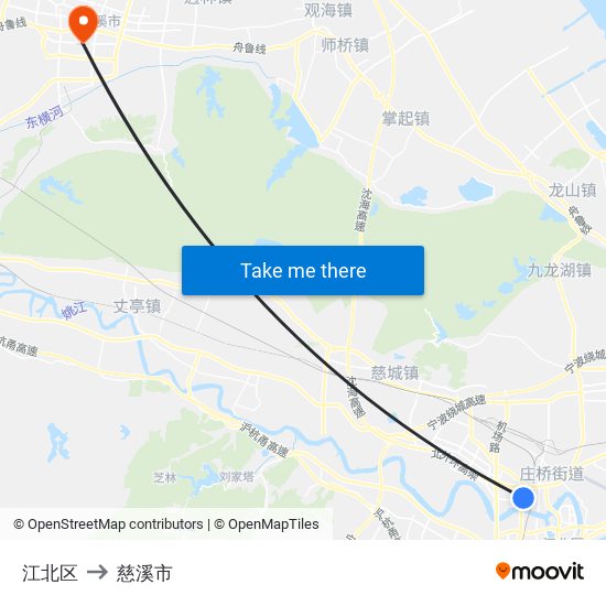 江北区 to 慈溪市 map