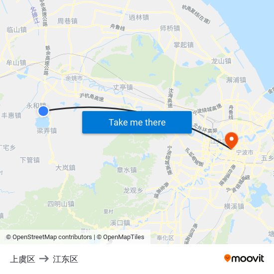 上虞区 to 江东区 map