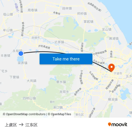 上虞区 to 江东区 map