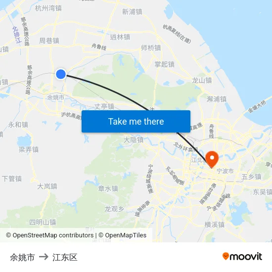 余姚市 to 江东区 map