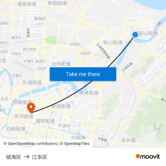 镇海区 to 江东区 map