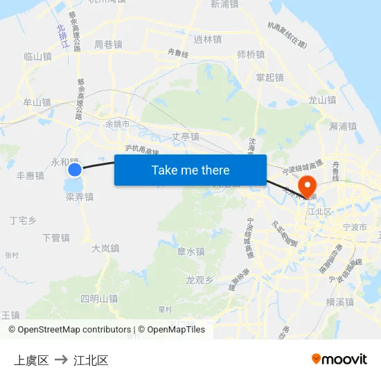 上虞区 to 江北区 map