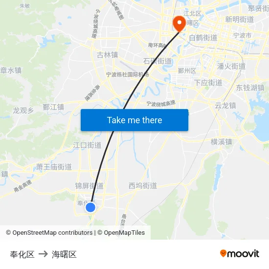 奉化区 to 海曙区 map