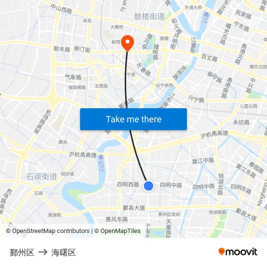 鄞州区 to 海曙区 map