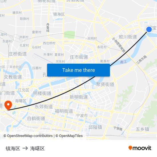 镇海区 to 海曙区 map