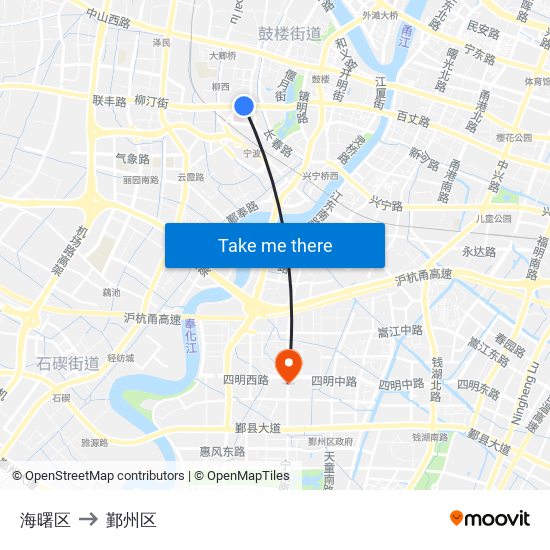 海曙区 to 鄞州区 map
