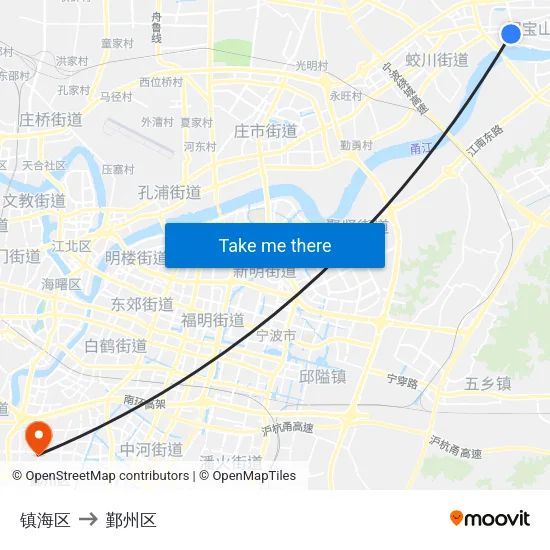 镇海区 to 鄞州区 map