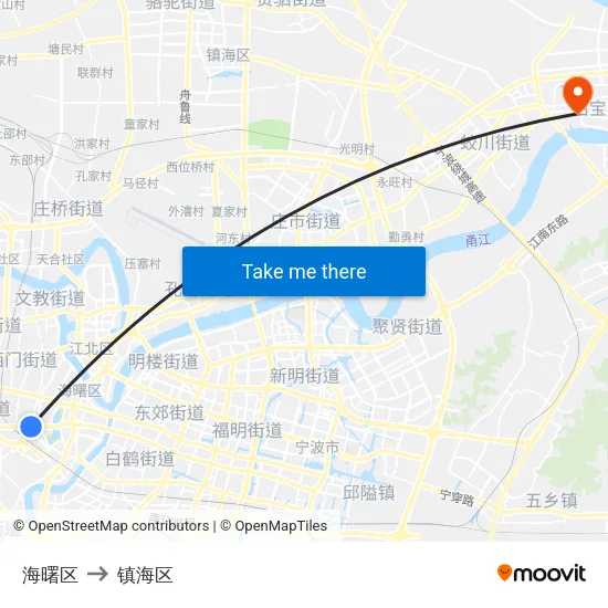 海曙区 to 镇海区 map
