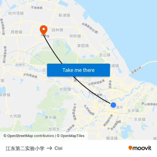 江东第二实验小学 to Cixi map