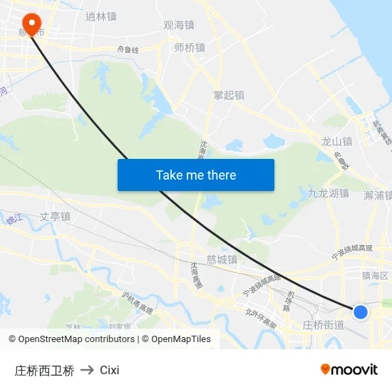 Zhuangqiao Xiwei Bridge to Cixi map