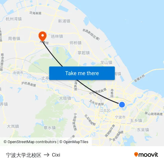宁波大学北校区 to Cixi map