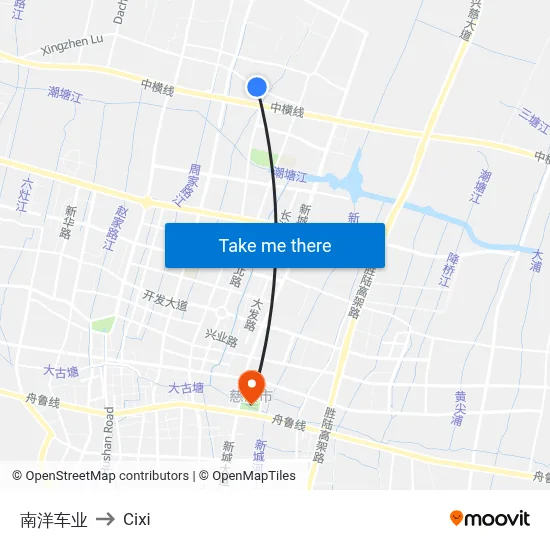 Nanyang Vehicles to Cixi map