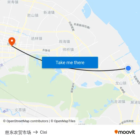 Ci Dong Farmers Market to Cixi map