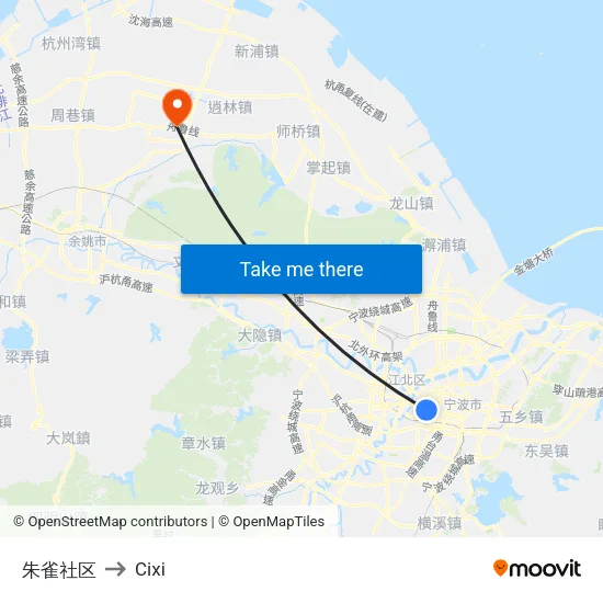 朱雀社区 to Cixi map