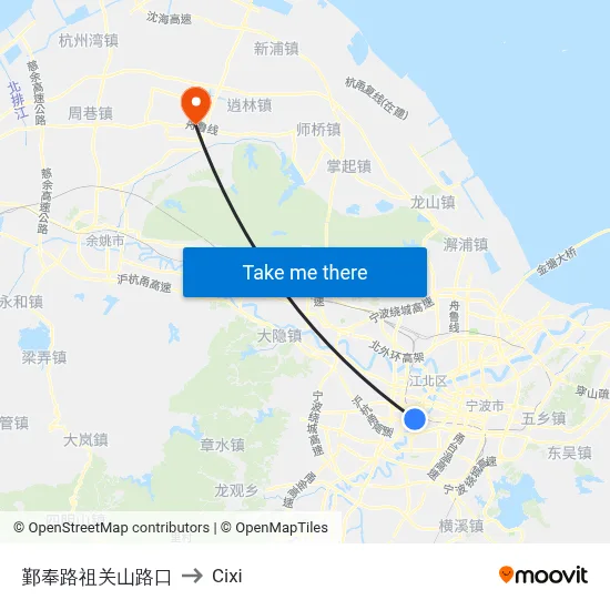 鄞奉路祖关山路口 to Cixi map