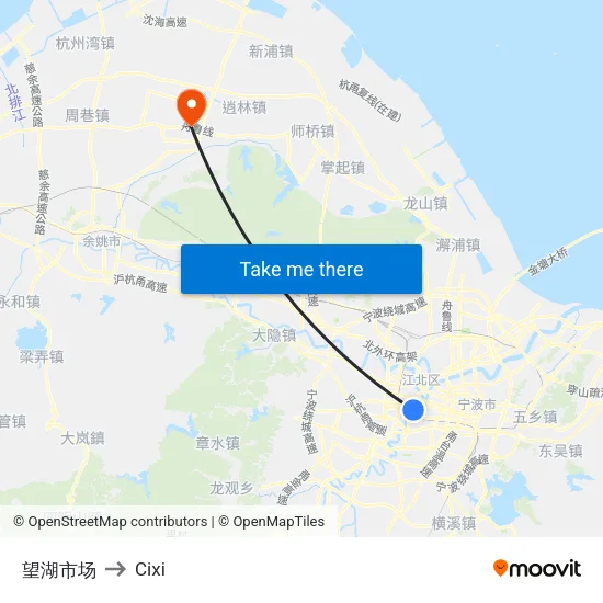 Wanghu Market to Cixi map
