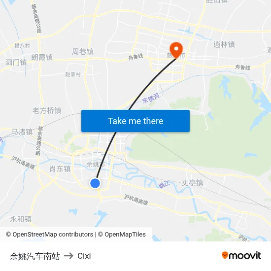 余姚汽车南站 to Cixi map