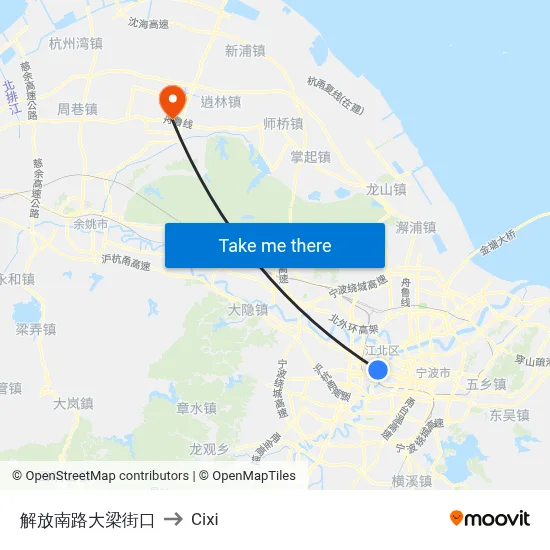解放南路大梁街口 to Cixi map