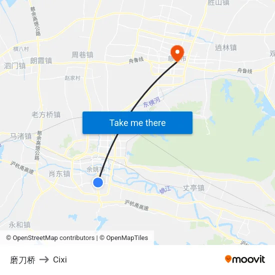 磨刀桥 to Cixi map