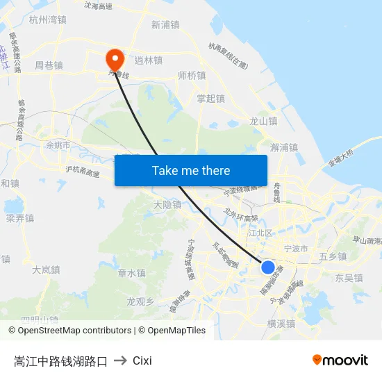 Songjiang Middle Road-Qianhu Road Intersection to Cixi map