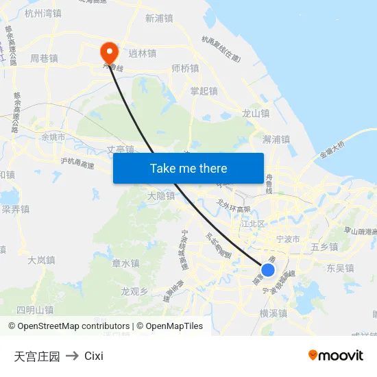 天宫庄园 to Cixi map