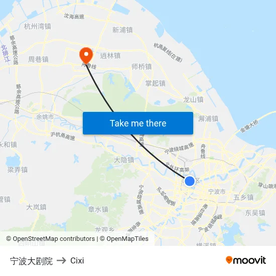 宁波大剧院 to Cixi map