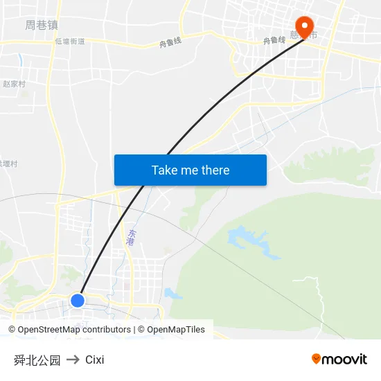 舜北公园 to Cixi map