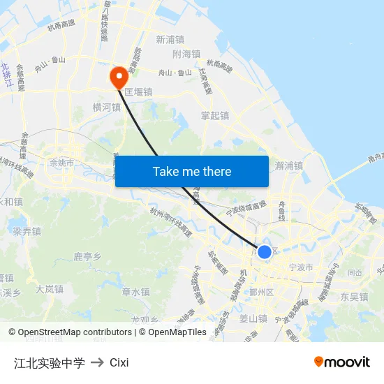 Jiangbei Experimental Middle School to Cixi map