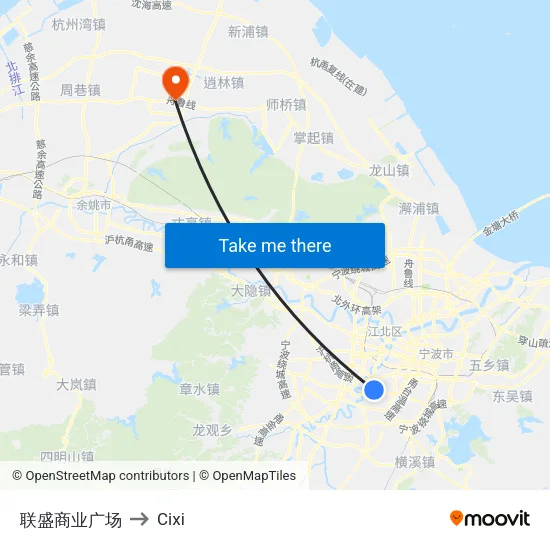 Liansheng Commercial Plaza to Cixi map