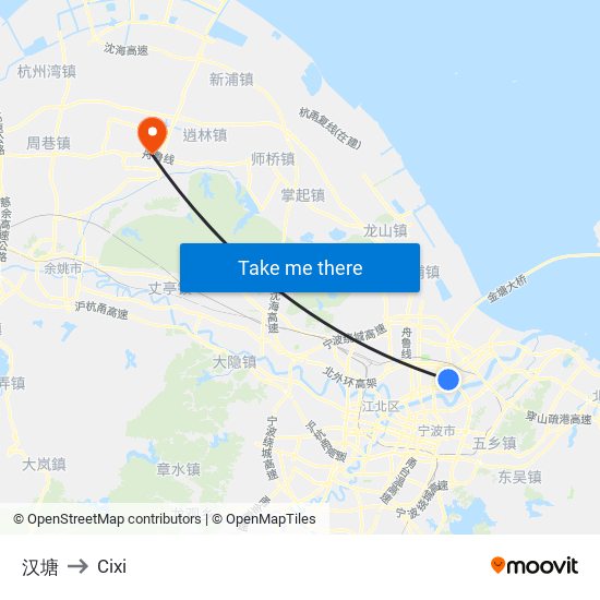 汉塘 to Cixi map