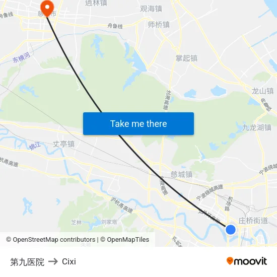 Ninth Hospital to Cixi map