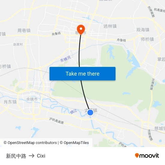 Xinmin Middle Road to Cixi map