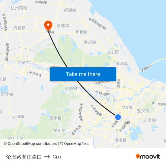 沧海路嵩江路口 to Cixi map