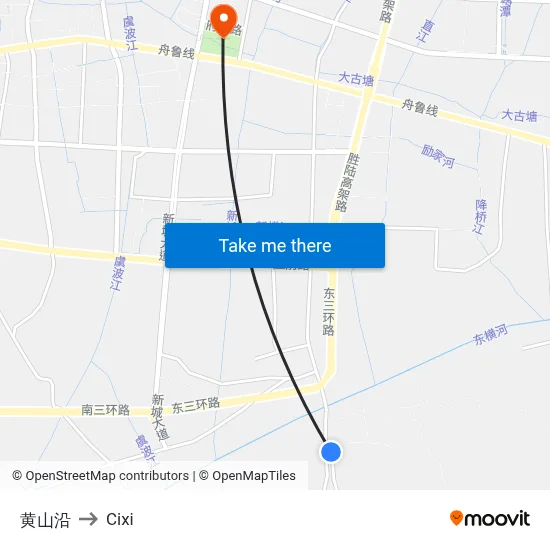 黄山沿 to Cixi map
