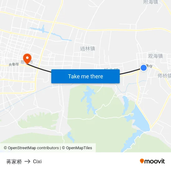 Jiangjiaqiao to Cixi map
