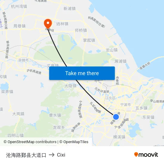 Canghai Road Yinxian Avenue Junction to Cixi map