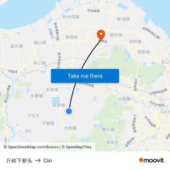 Jinling Bridge South to Cixi map