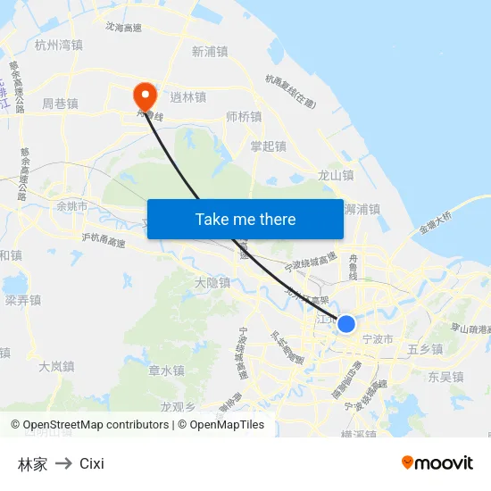 Hayashike to Cixi map