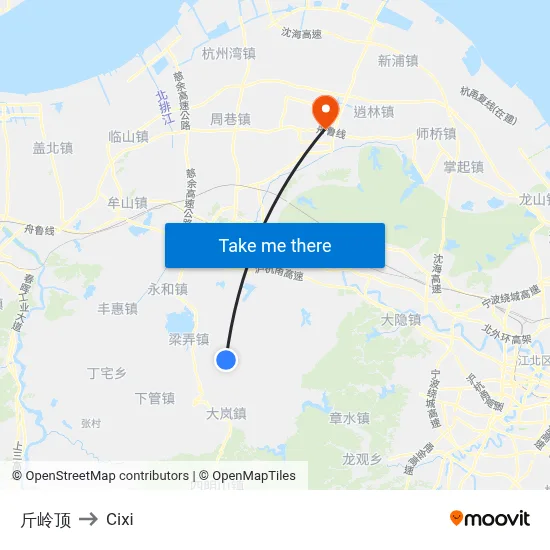 斤岭顶 to Cixi map