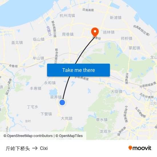 斤岭下桥头 to Cixi map