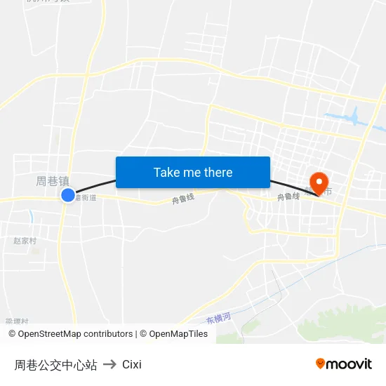 Zhouxiang Bus Center Station to Cixi map