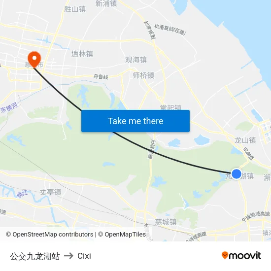 Public Transit Jiulong Lake Station to Cixi map