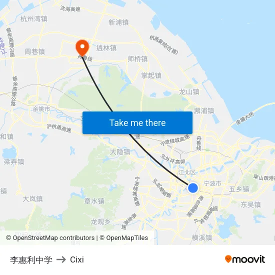 李惠利中学 to Cixi map
