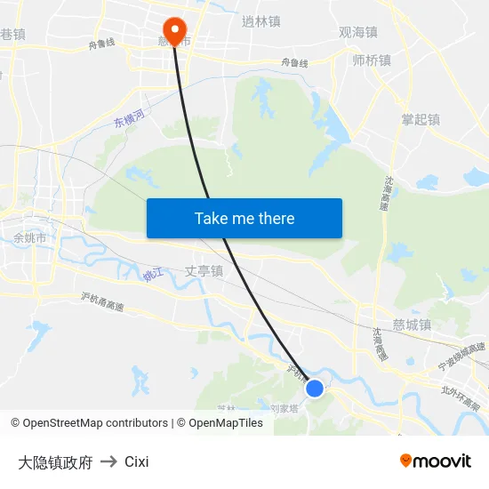 大隐镇政府 to Cixi map