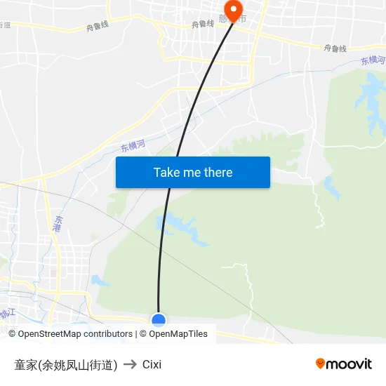 Tongjia (Yuyao Fengshan Street) to Cixi map