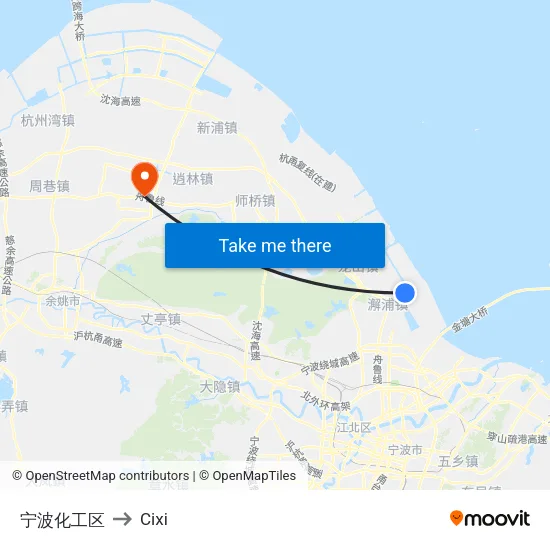 宁波化工区 to Cixi map