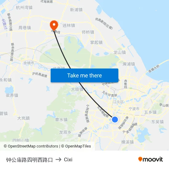 钟公庙路四明西路口 to Cixi map