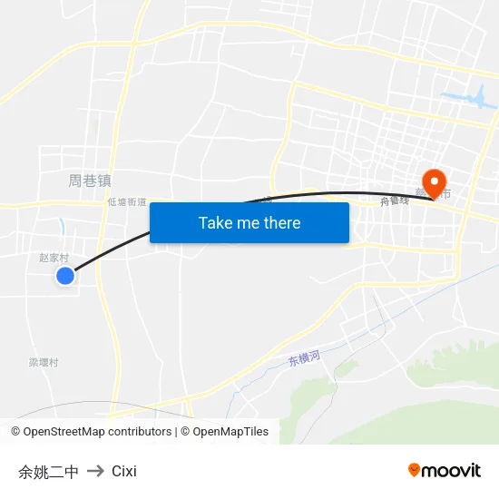 Yuyao No. 2 Middle School to Cixi map